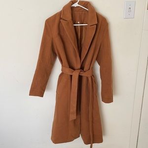 Shein long belted camel coat